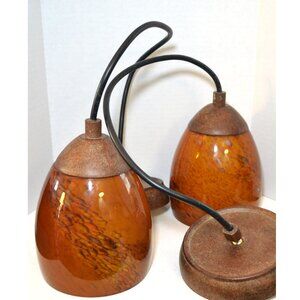 Set Of 2 Hampton Bay Hanging Ceiling Lights Amber Art Glass Shades Home Lighting